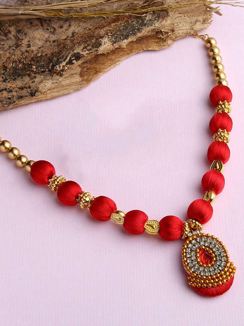 Buy AKSHARA Girls Gold Plated Red Silk Thread Necklace Necklace and Chains for Girls 16419738 Myntra
