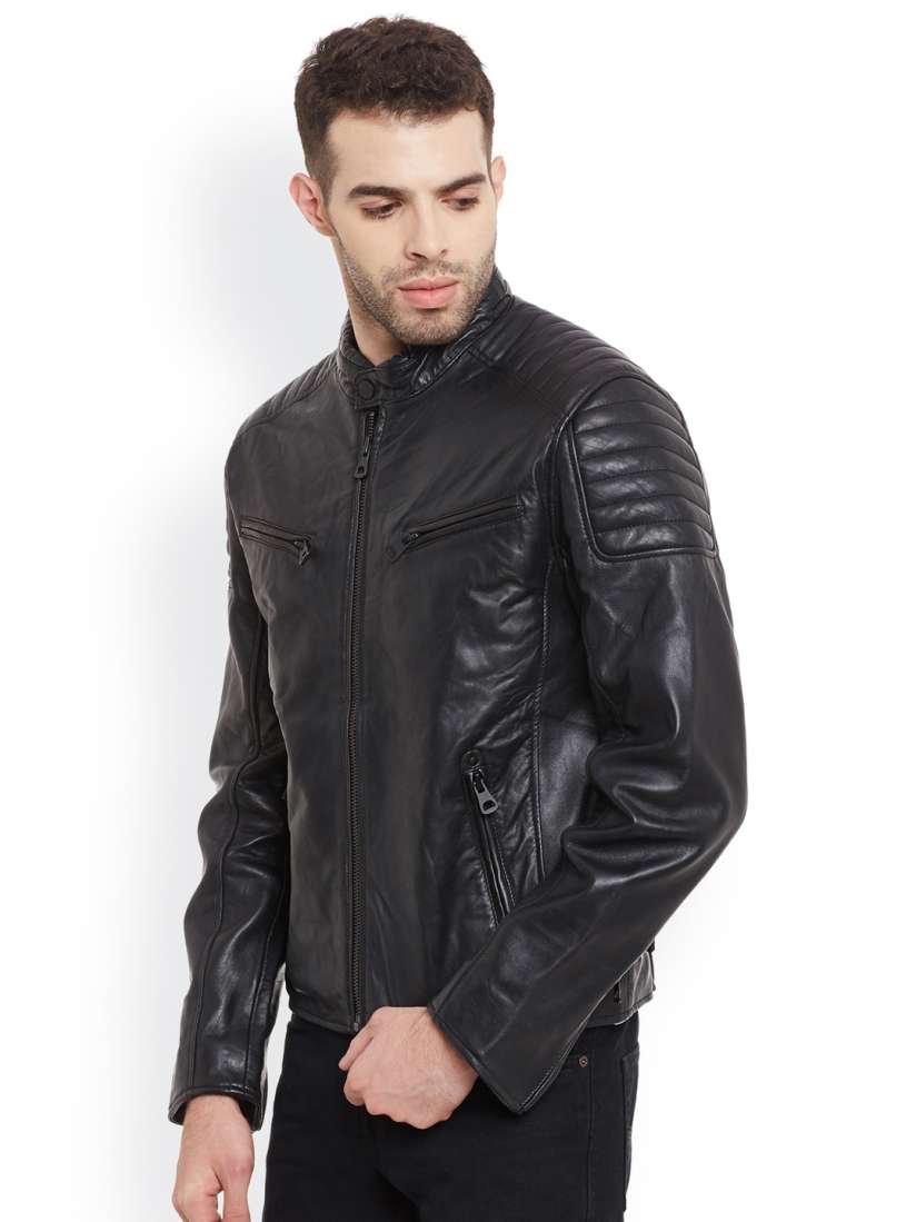 Buy Justanned Black Genuine Leather Jacket Jackets for Men 1643503 Myntra