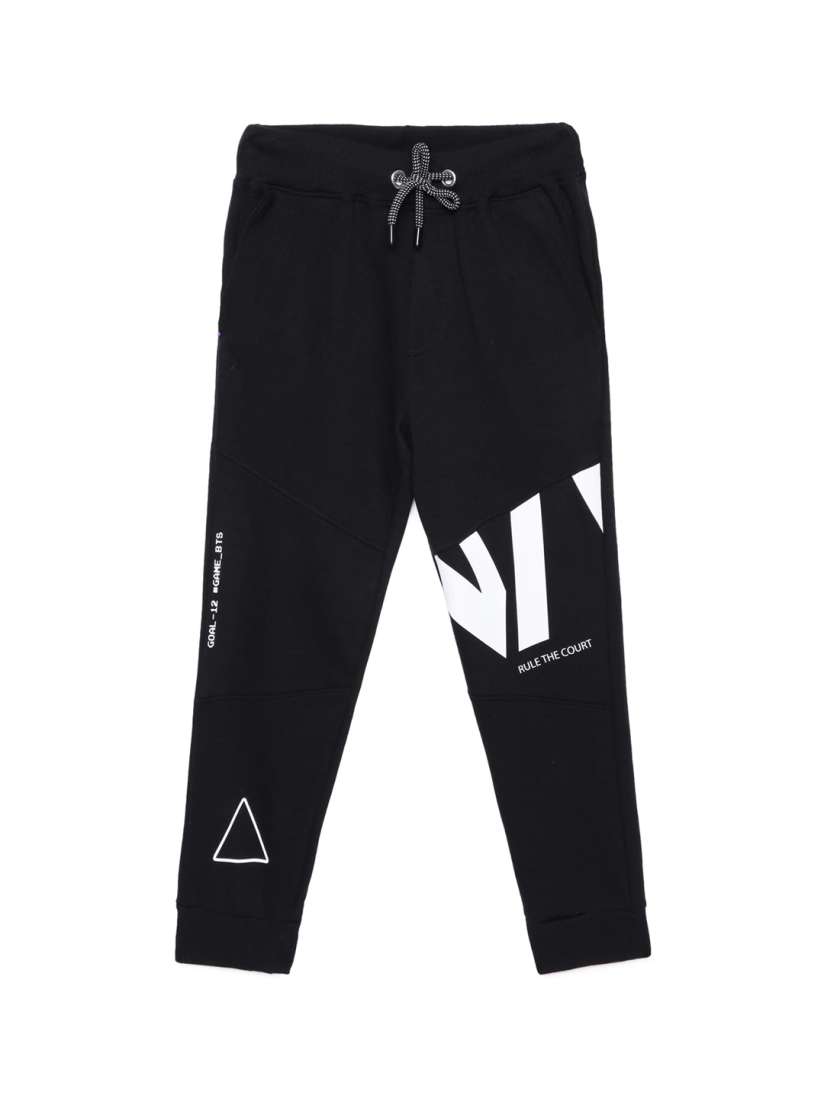 Buy UNDER FOURTEEN ONLY Boys Black Printed Slim Fit Cotton Joggers Trousers for Boys 16435866 Myntra