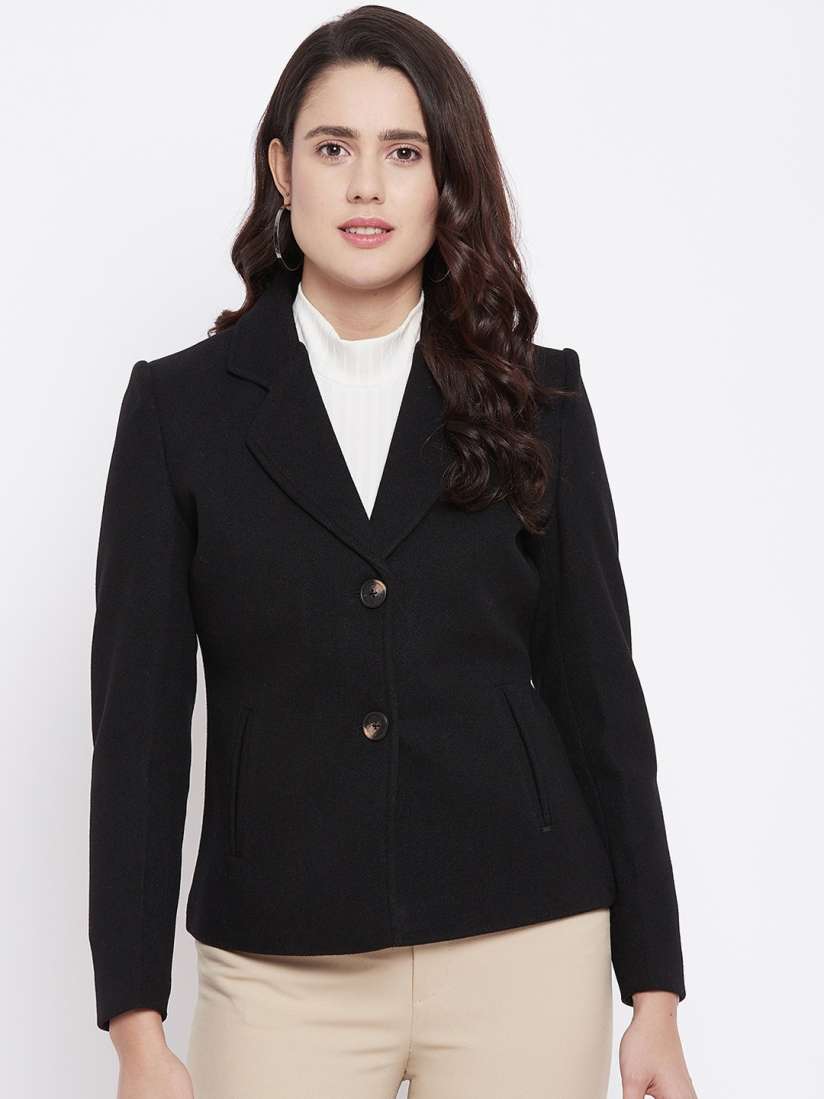 Buy Okane Women Black Solid Single Breasted Formal Blazer Coats for Women 16437808 Myntra