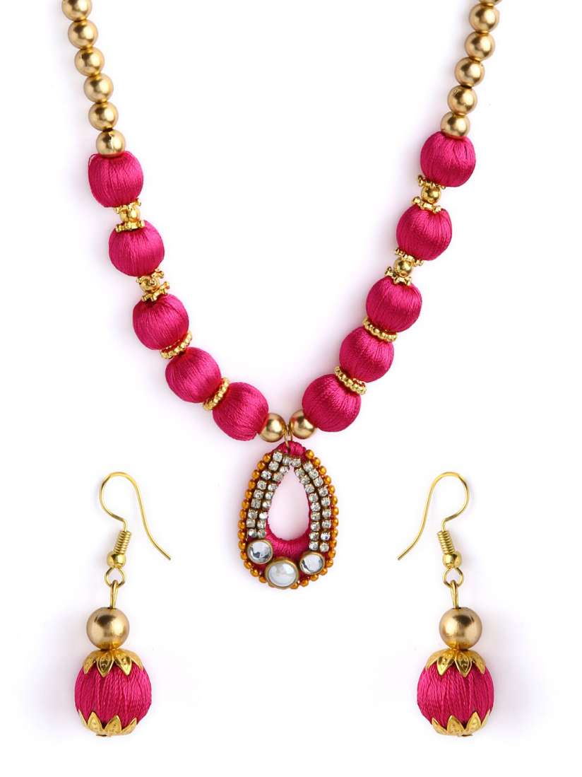 Buy AKSHARA Gold Plated Pink Stone Studded Wooden Balls Silk Thread Jewellery Set Jewellery Set for Girls 16438284 Myntra