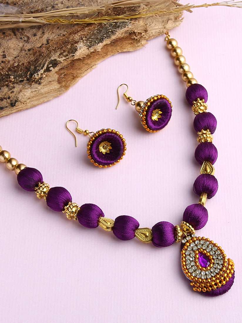Buy AKSHARA Women Purple Stone Studded Beaded Silk Thread Jewelry Set Jewellery Set for Girls 16438364 Myntra