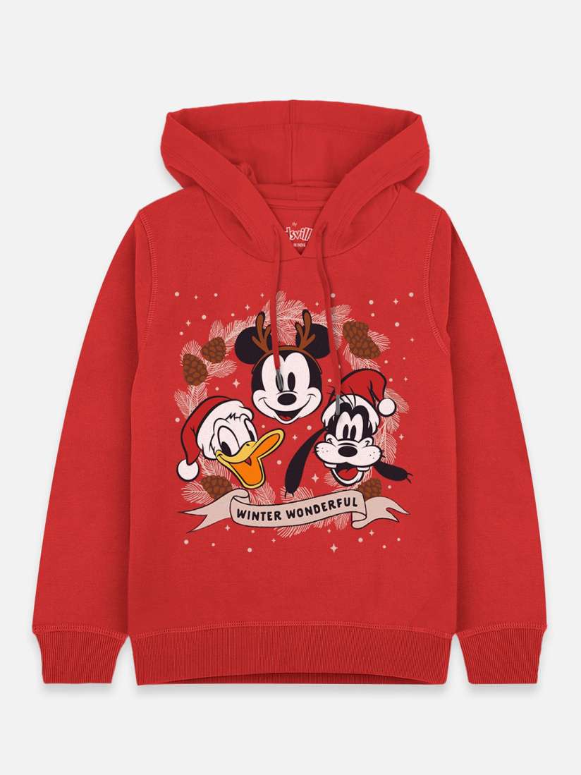 Buy Kids Ville Mickey Friends Boys Red Printed Hooded Sweatshirt Sweatshirts for Boys 16438926 Myntra