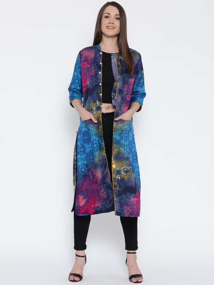 Buy Shree Blue Pink Printed Longline Ethnic Jacket Jackets for Women 1643918 Myntra