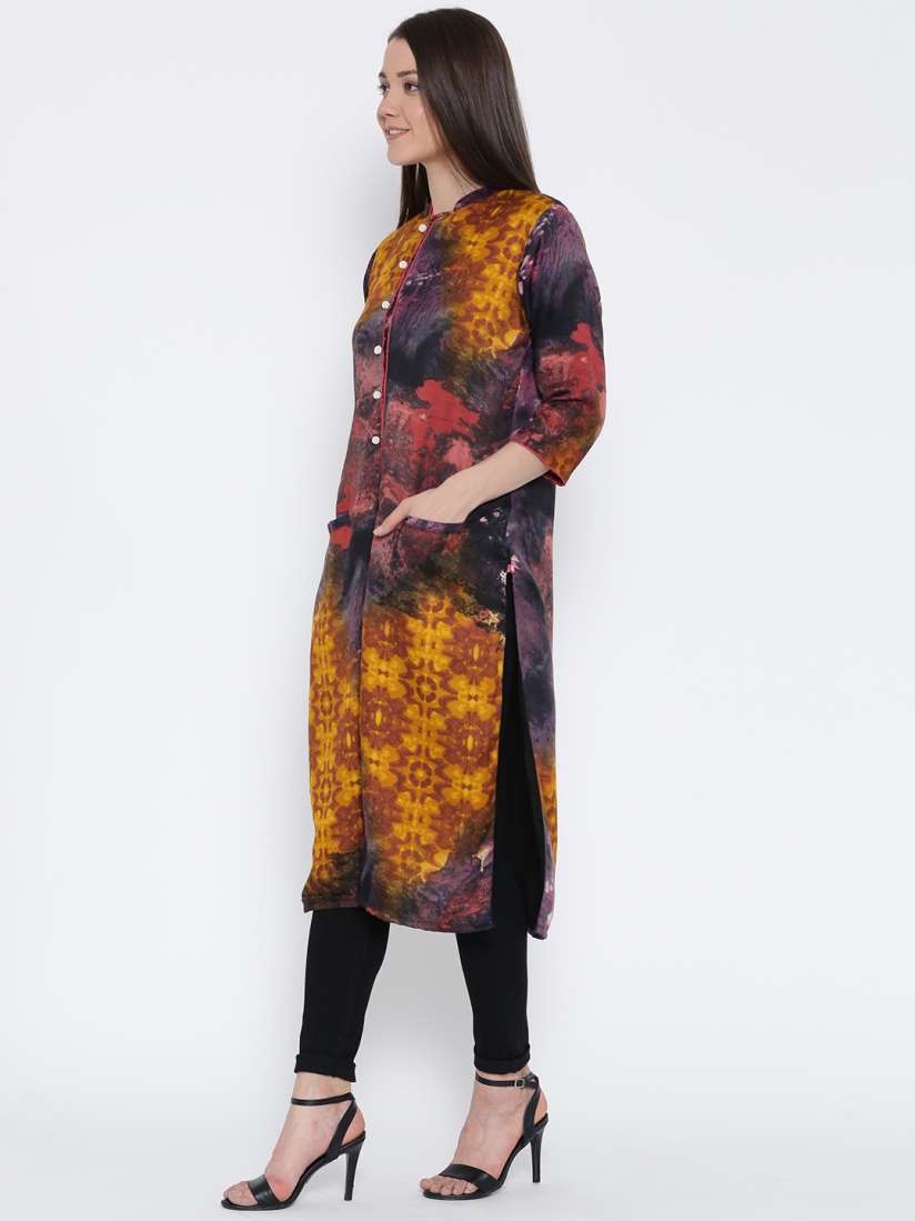 Buy Shree Mustard Yellow Purple Printed Longline Ethnic Jacket Jackets for Women 1643919 Myntra