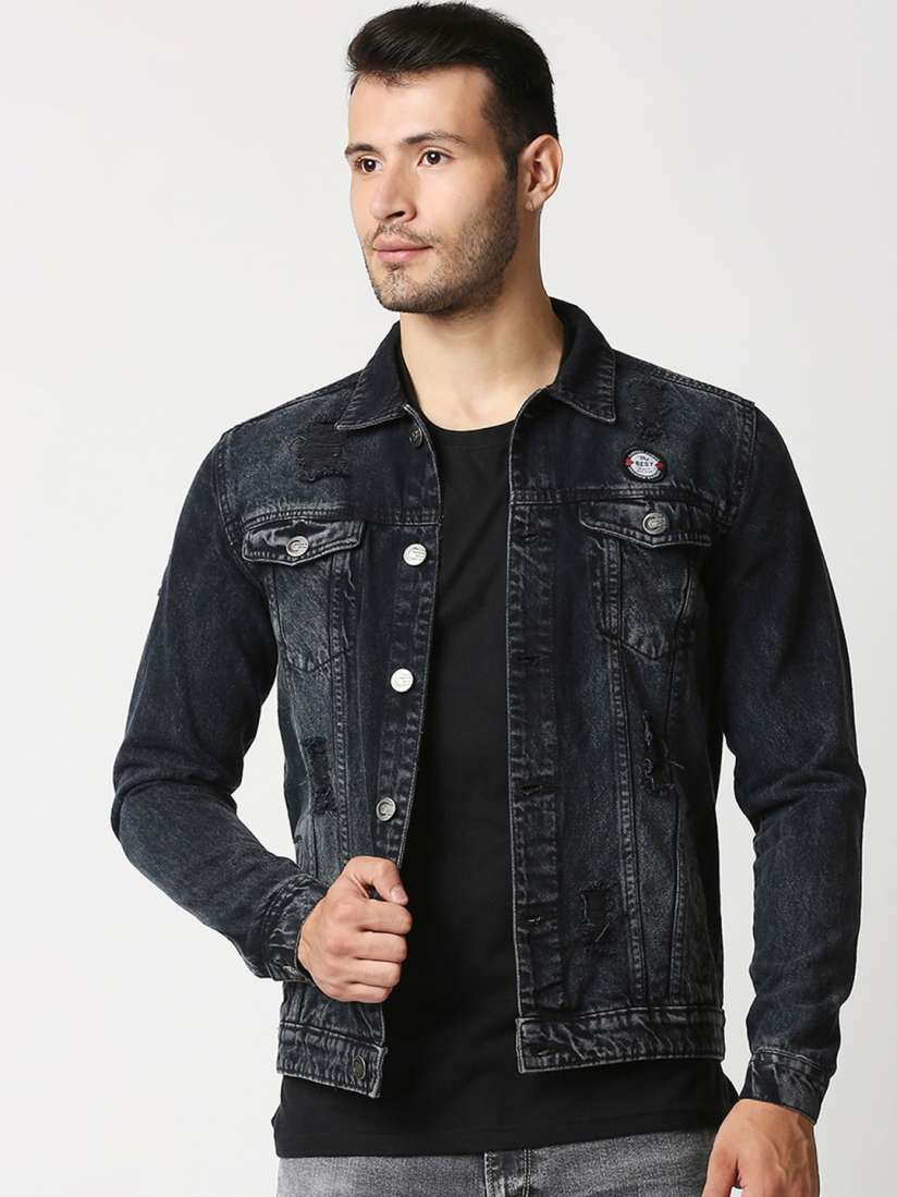Buy High Star Men Black Washed Denim Jacket with Patchwork Jackets for Men 16442030 Myntra
