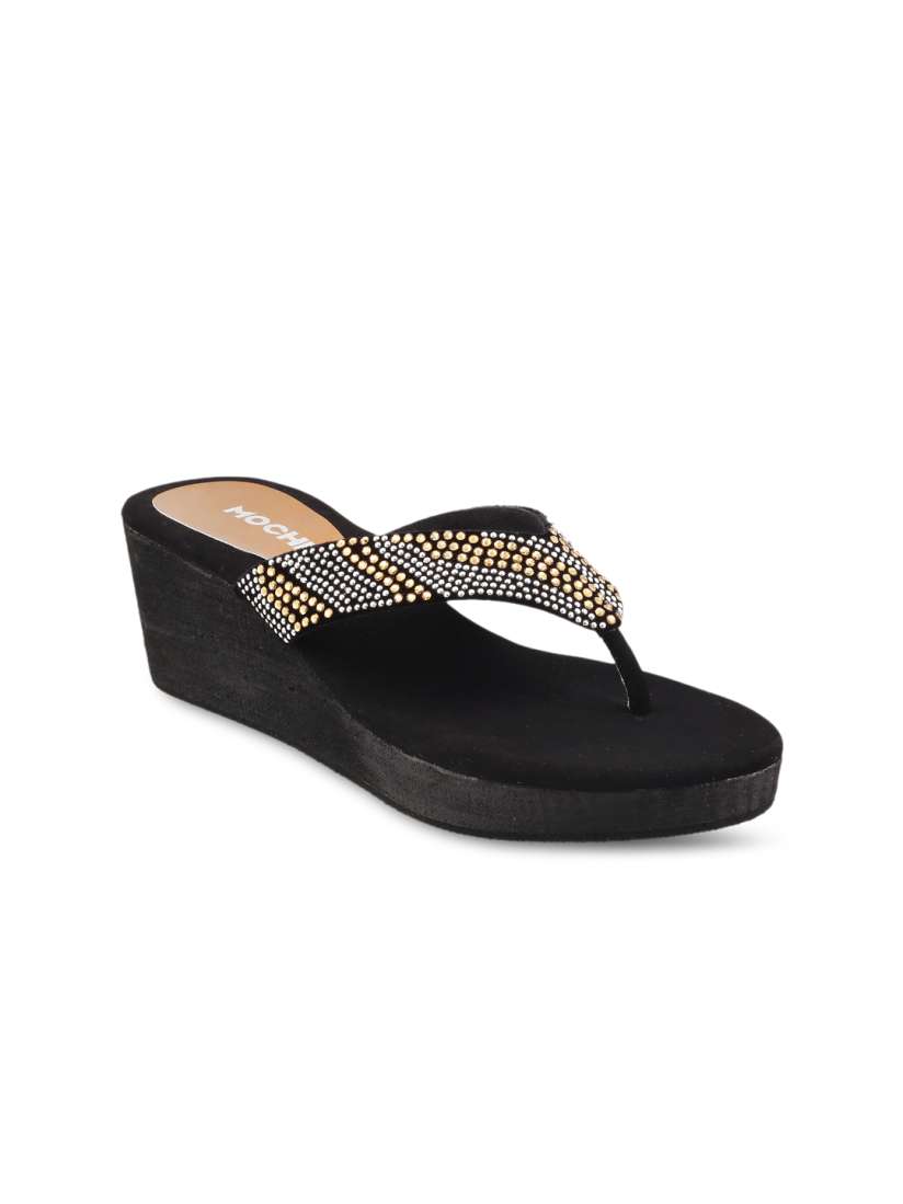 Mochi black wedges heels top