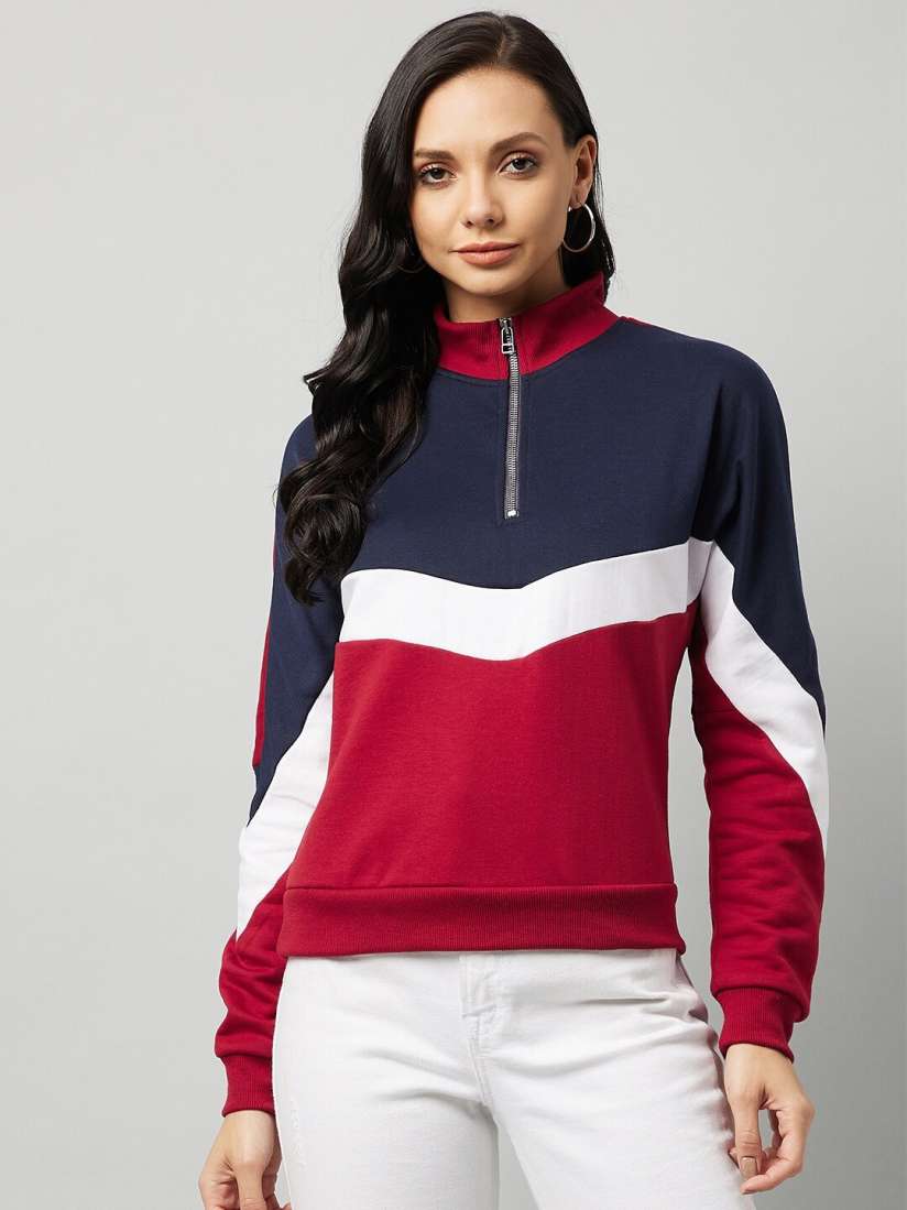 Buy RARE Women Navy Blue Red Colourblocked Sweatshirt Sweatshirts for Women 16445502 Myntra