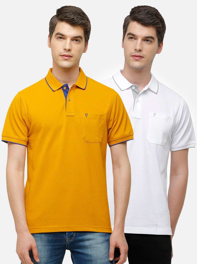 Buy Classic Polo Men Yellow White 2 Polo Collar Pocket Cotton T shirts Tshirts for Men 16447536 Myntra