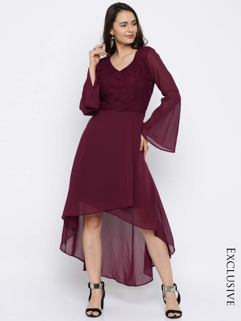 Burgundy high low dress cheap