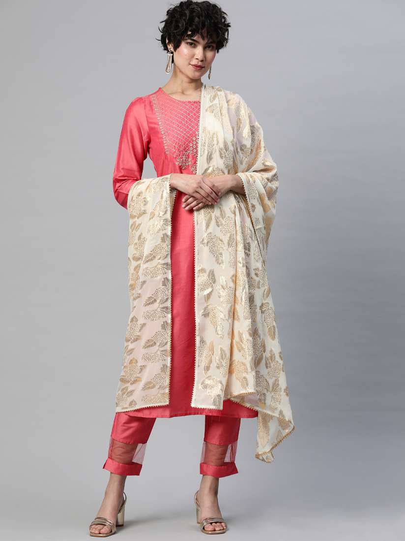 Buy Silai Bunai Women Off White Gold Toned Lurex Woven Design Silk Dupatta with Gotta Patti Dupatta for Women 16449802 Myntra