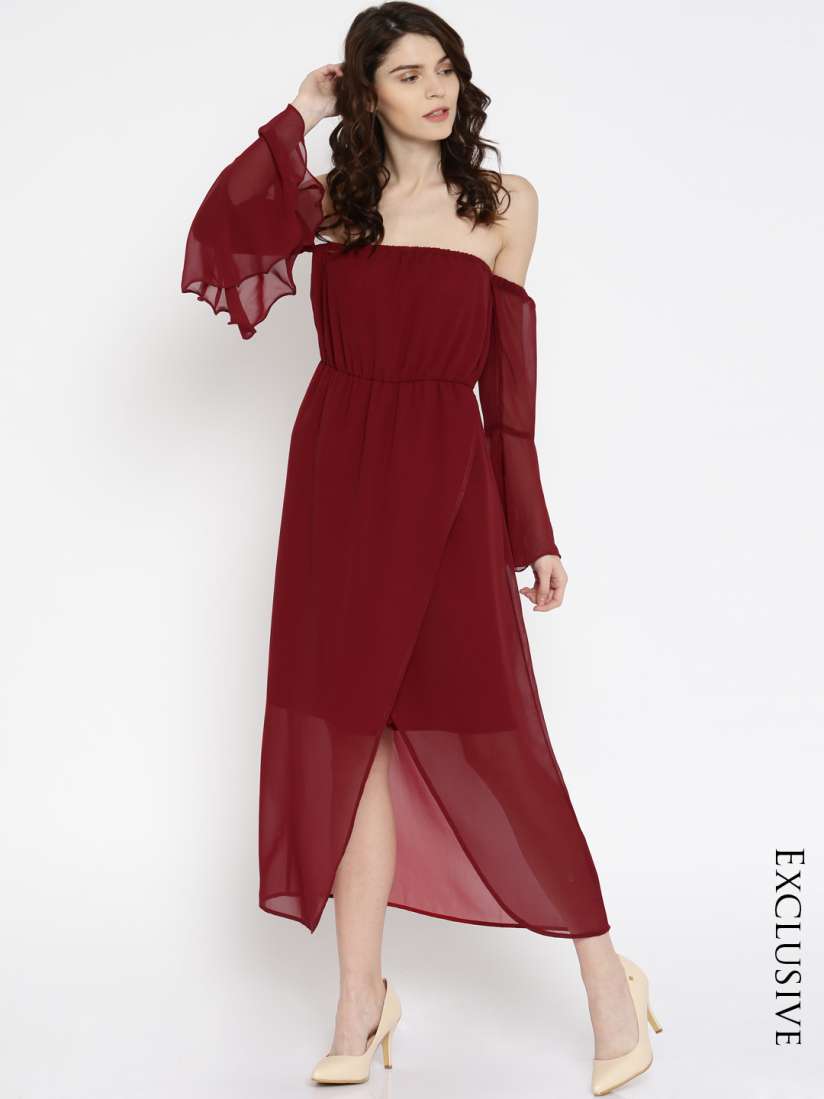 Buy Besiva Women Maroon Solid Off Shoulder Dress Dresses for Women 1645251 Myntra