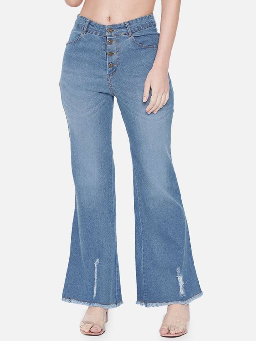 Buy Orchid Blues Women Blue Bootcut High Rise Low Distress Light Fade Jeans Jeans for Women 16452646 Myntra