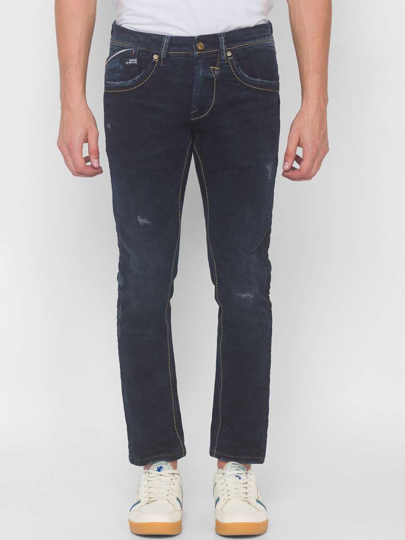 Buy SPYKAR Men Blue Cotton Skinny Fit Low Rise Mildly Distressed Light Fade Jeans Jeans for Men 16456610 Myntra