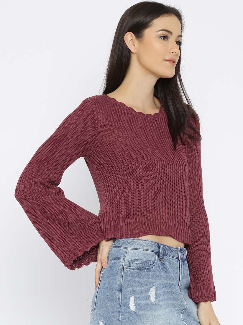 Burgundy crop sweater on sale