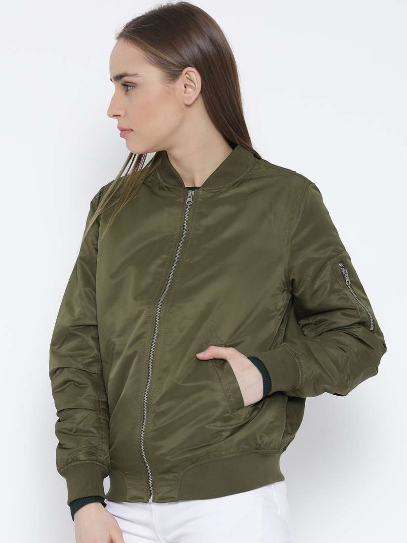 Buy FOREVER 21 Olive Green Bomber Jacket Jackets for Women 1645783 Myntra