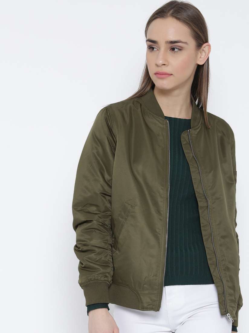 Buy FOREVER 21 Olive Green Bomber Jacket Jackets for Women 1645783 Myntra