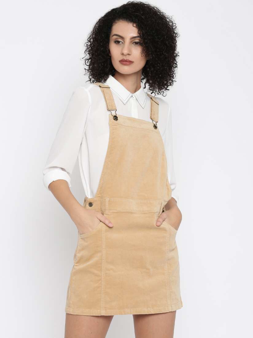 Buy FOREVER 21 Women Beige Solid Dungaree Dress Dresses for Women 1645816 Myntra
