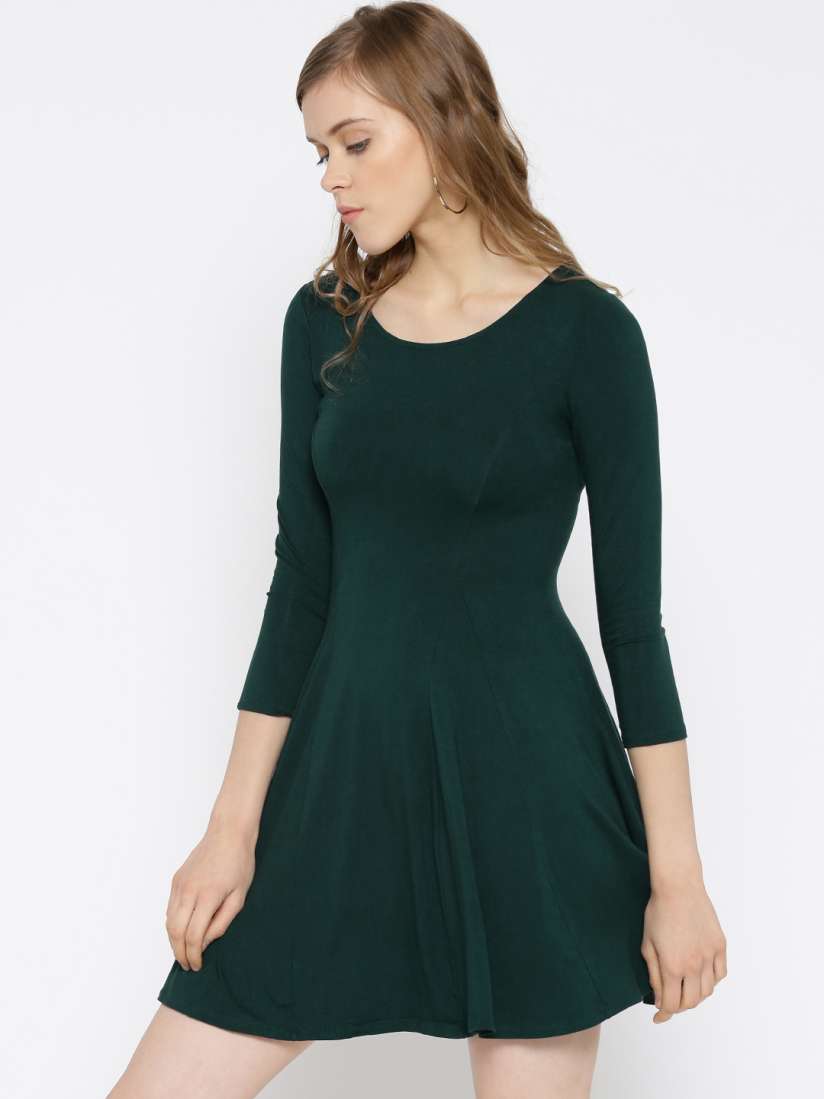 Buy FOREVER 21 Women Green Solid Skater Dress Dresses for Women 1645831 Myntra