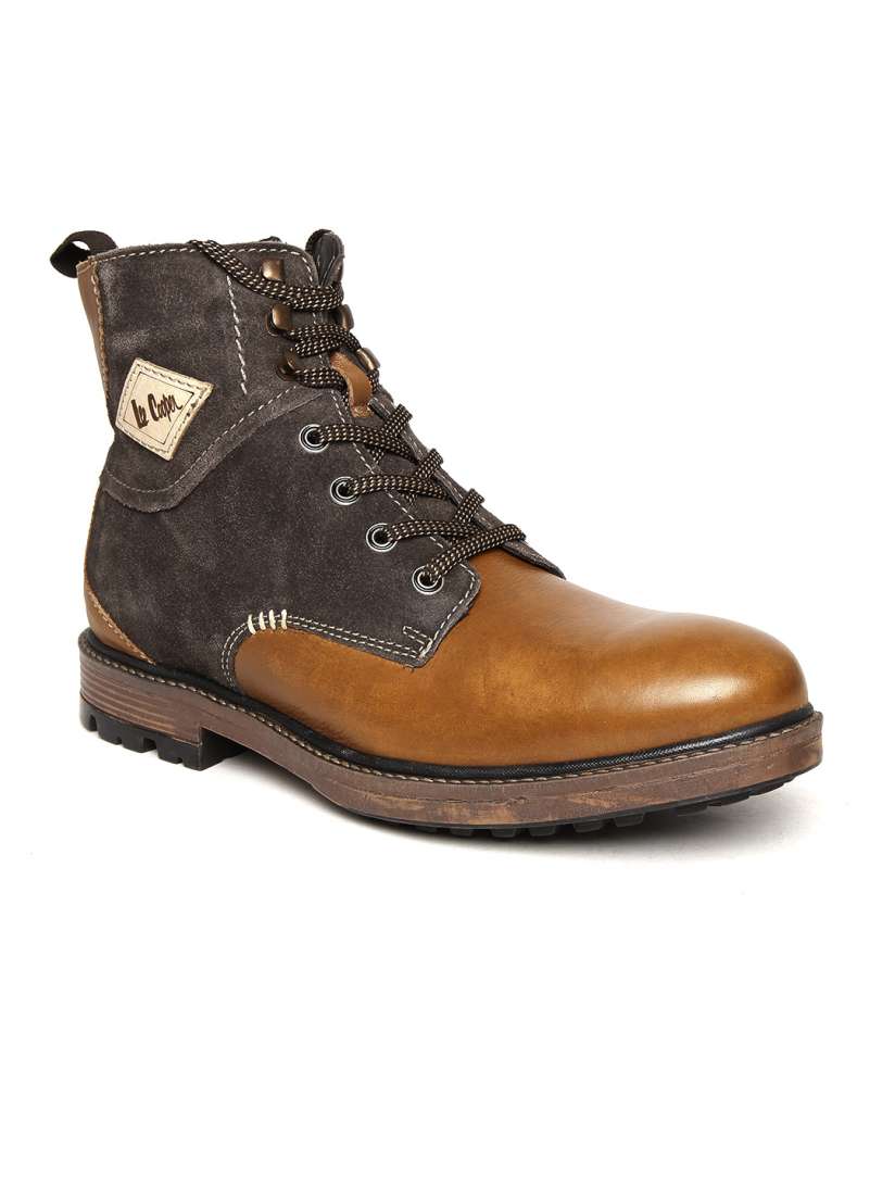 Buy Lee Cooper Men Brown Solid Leather High Top Flat Boots Boots for Men 1646560 Myntra