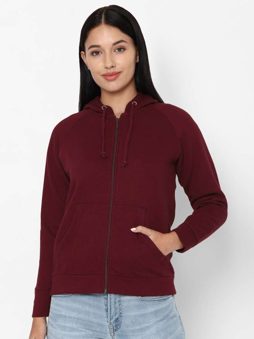 Buy Allen Solly Woman Women Maroon Solid Hooded Sweatshirt Sweatshirts for Women 16467766 Myntra