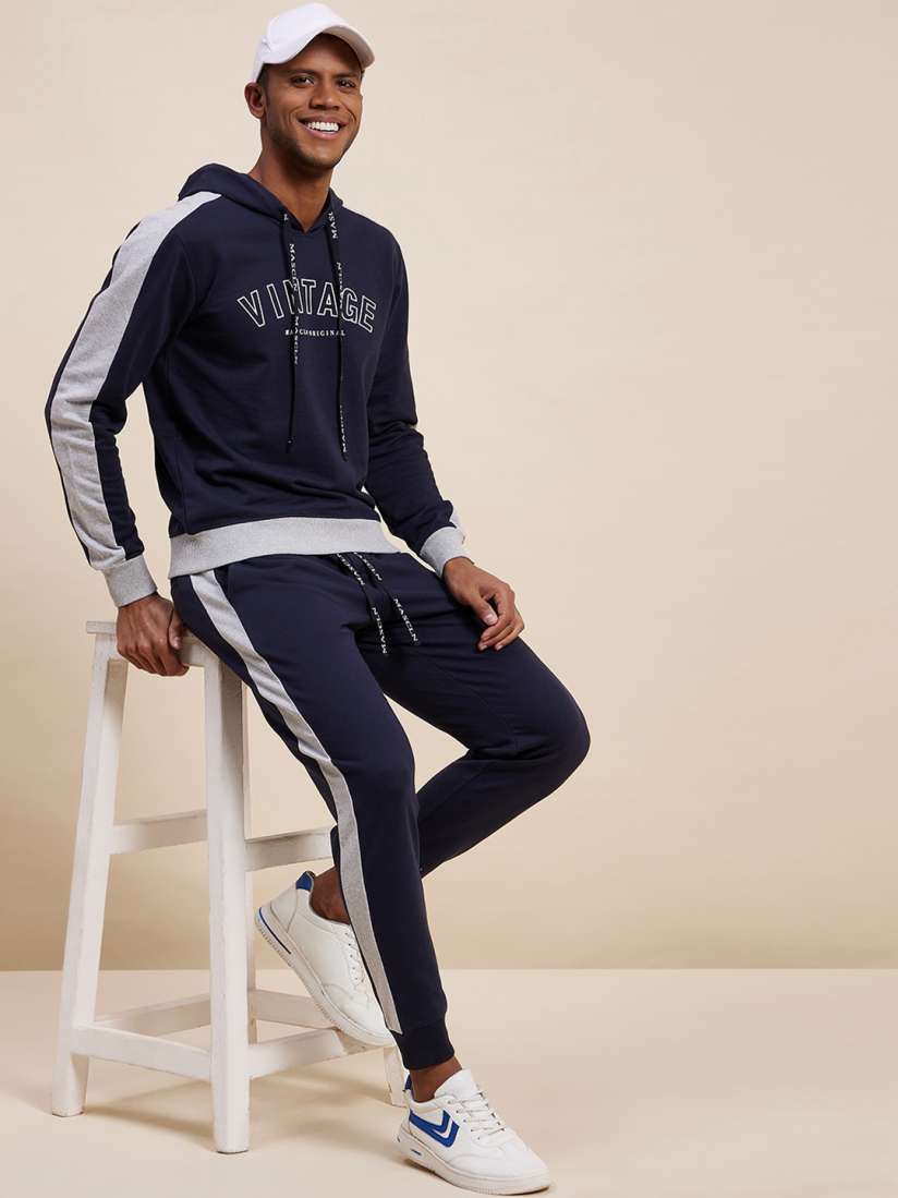 Buy MASCLN SASSAFRAS Men Navy Blue Grey Solid Relaxed Fit Joggers Track Pants for Men 16470336 Myntra
