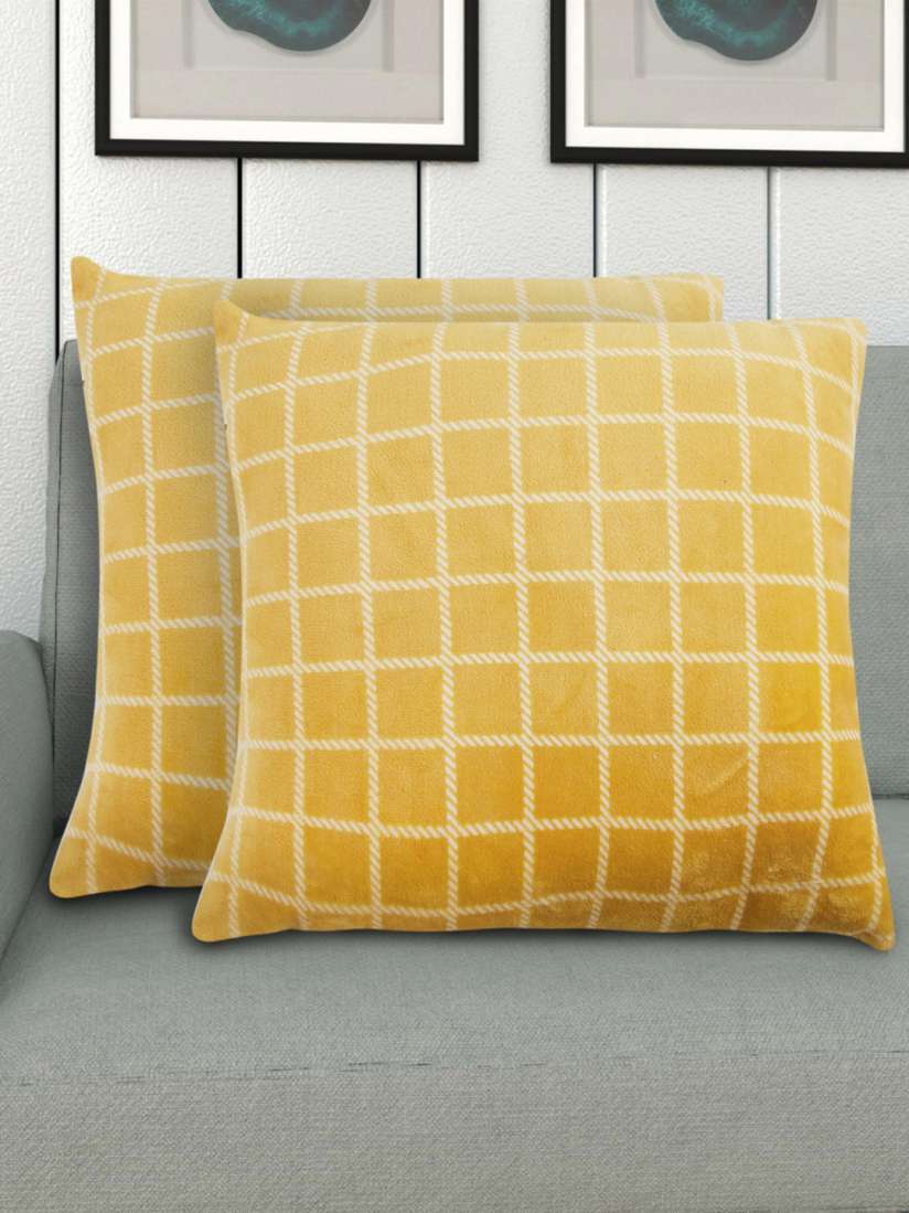 Buy Home Centre Set Of 2 Yellow White Checked Square Cushions Cushions for Unisex 16472142 Myntra