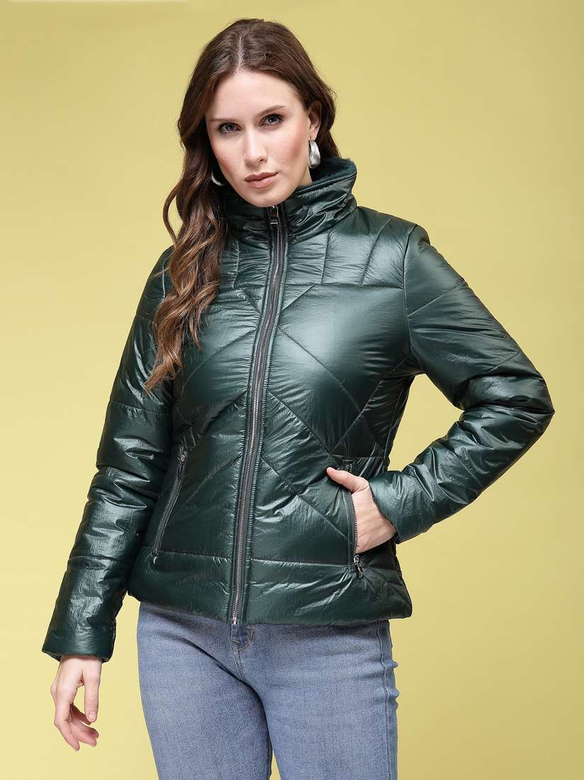 dark green green padded coat ladies