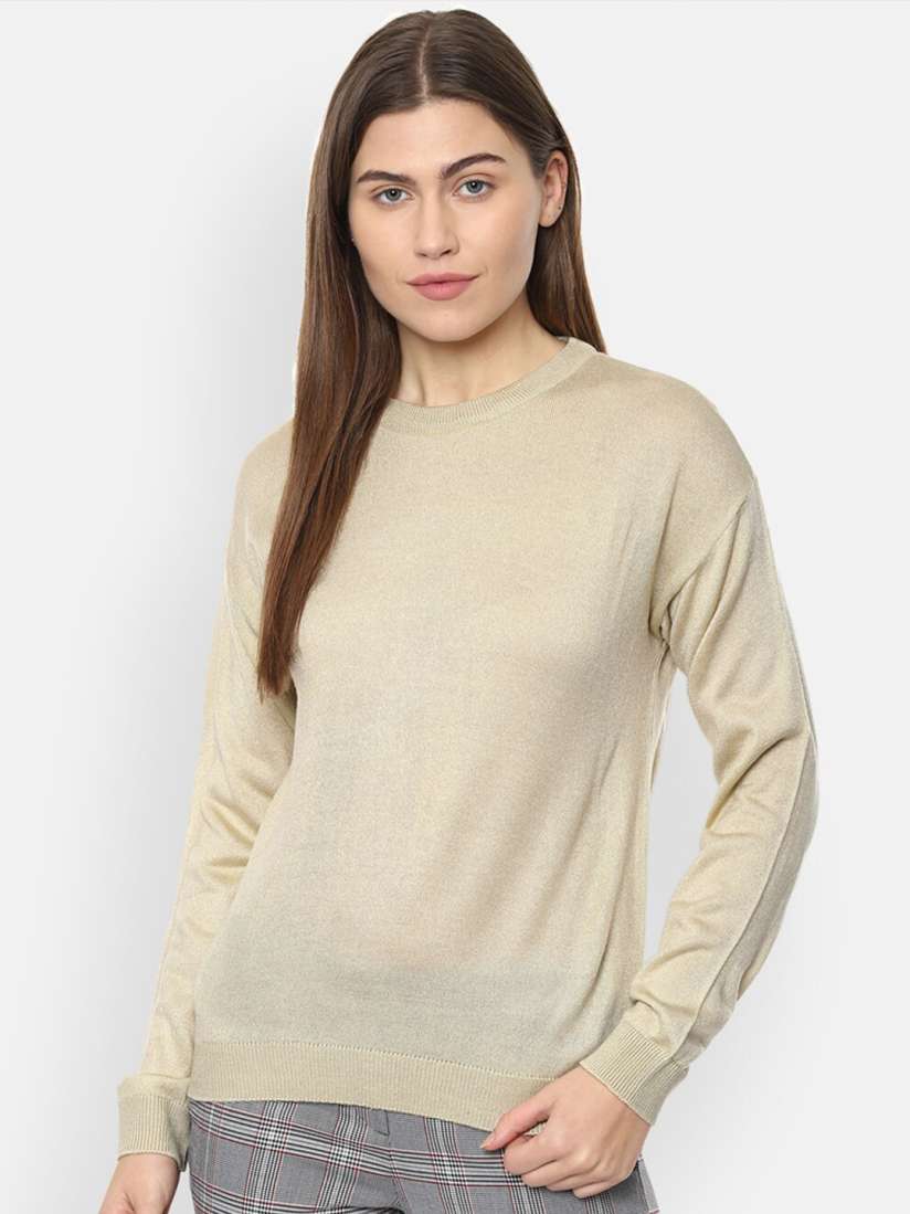 Buy Van Heusen Woman Beige Solid Pullover Sweaters for Women 16478062 Myntra