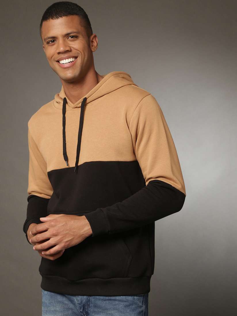 Buy Campus Sutra Men Tan Colourblocked Hooded Sweatshirt Sweatshirts for Men 16482210 Myntra