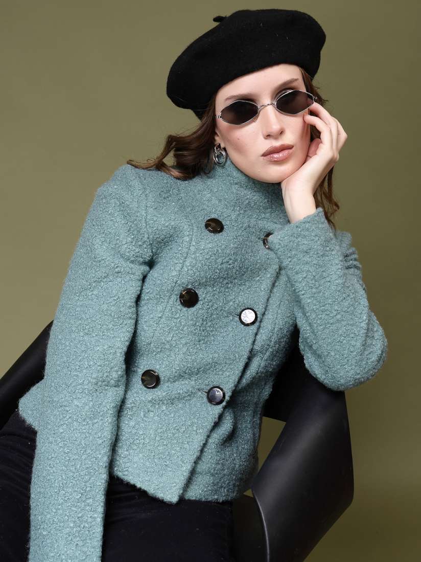 Turquoise pea coat top