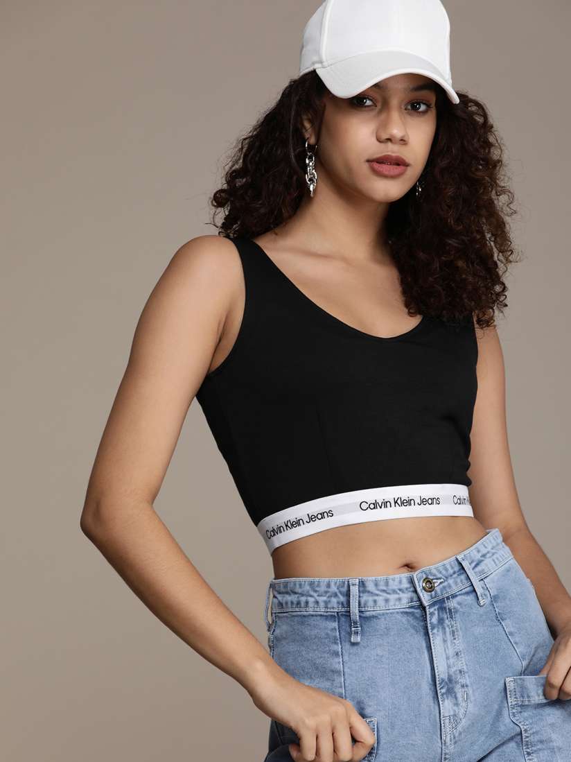 Buy Calvin Klein Jeans Women Black V Neck Slim Fit T shirt Tshirts for Women 16498484 Myntra