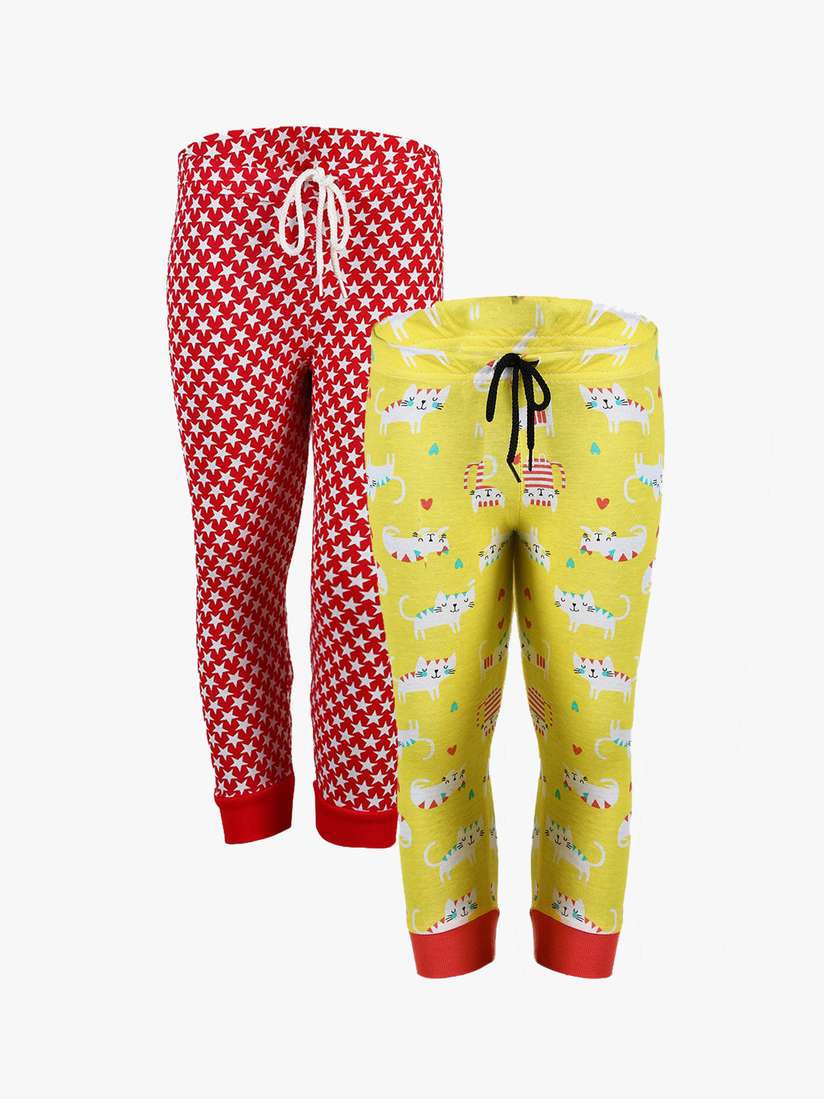 Buy SAVAGE Girls Pack of Printed Pure Cotton Joggers Track