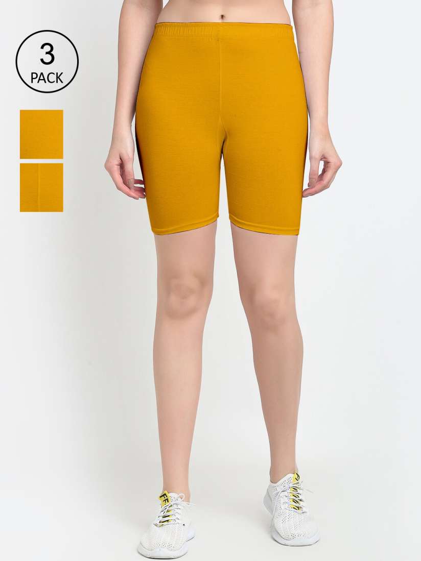 Buy GRACIT Women Pack Of 3 Mustard Yellow Regular Fit Mid Rise Cotton Biker Shorts Shorts for Women 16514248 Myntra