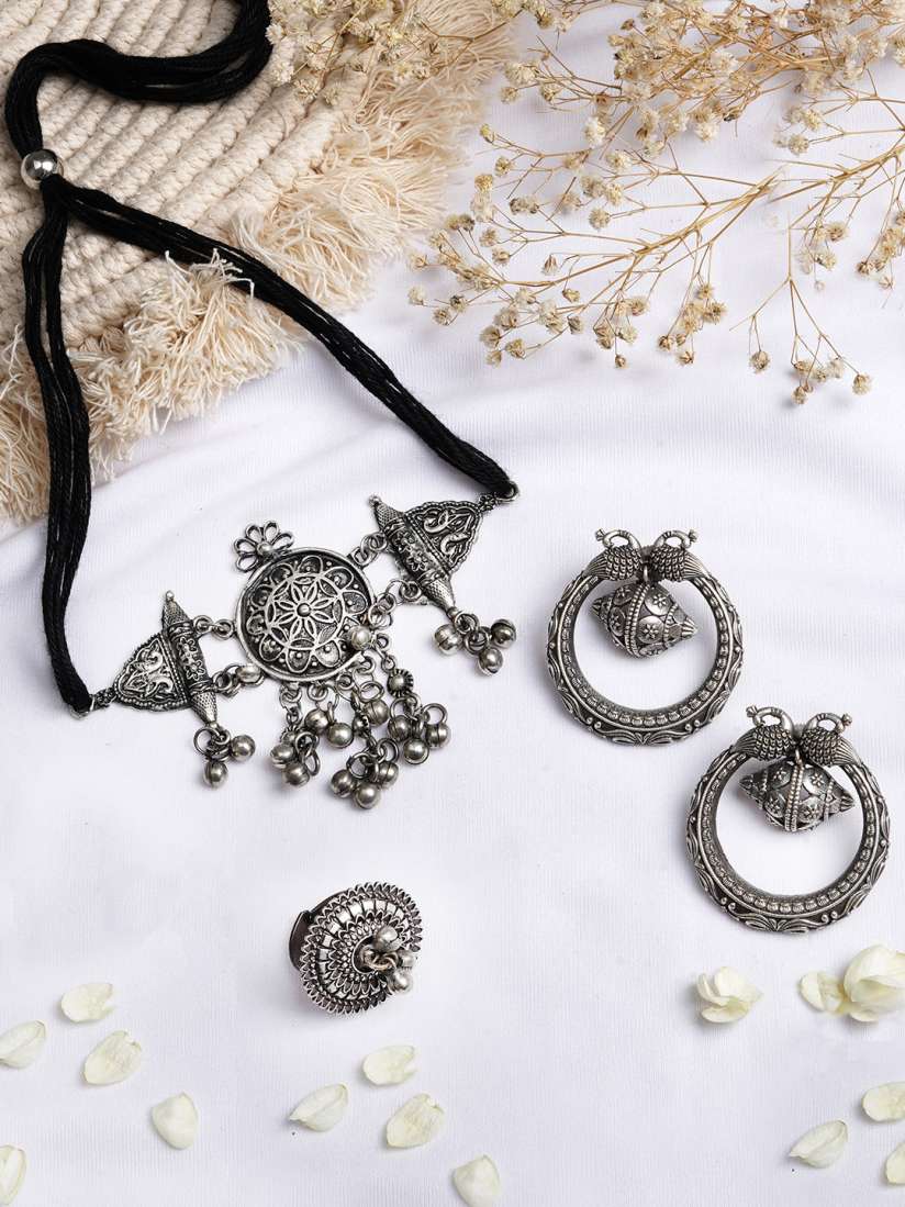 Buy TEEJH Silver Plated Oxidised Jewellery Set Jewellery Set for Women 16514480 Myntra