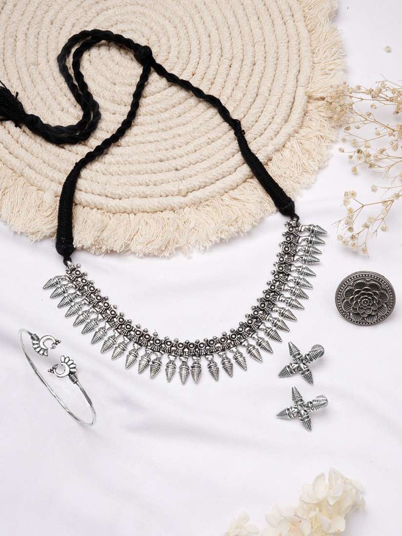 Buy TEEJH Women Silver Toned Black Oxidised Jewellery Set Jewellery Set for Women 16517022 Myntra