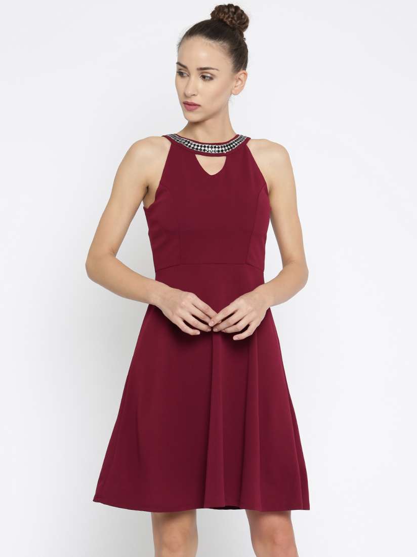Maroon skater dresses cheap