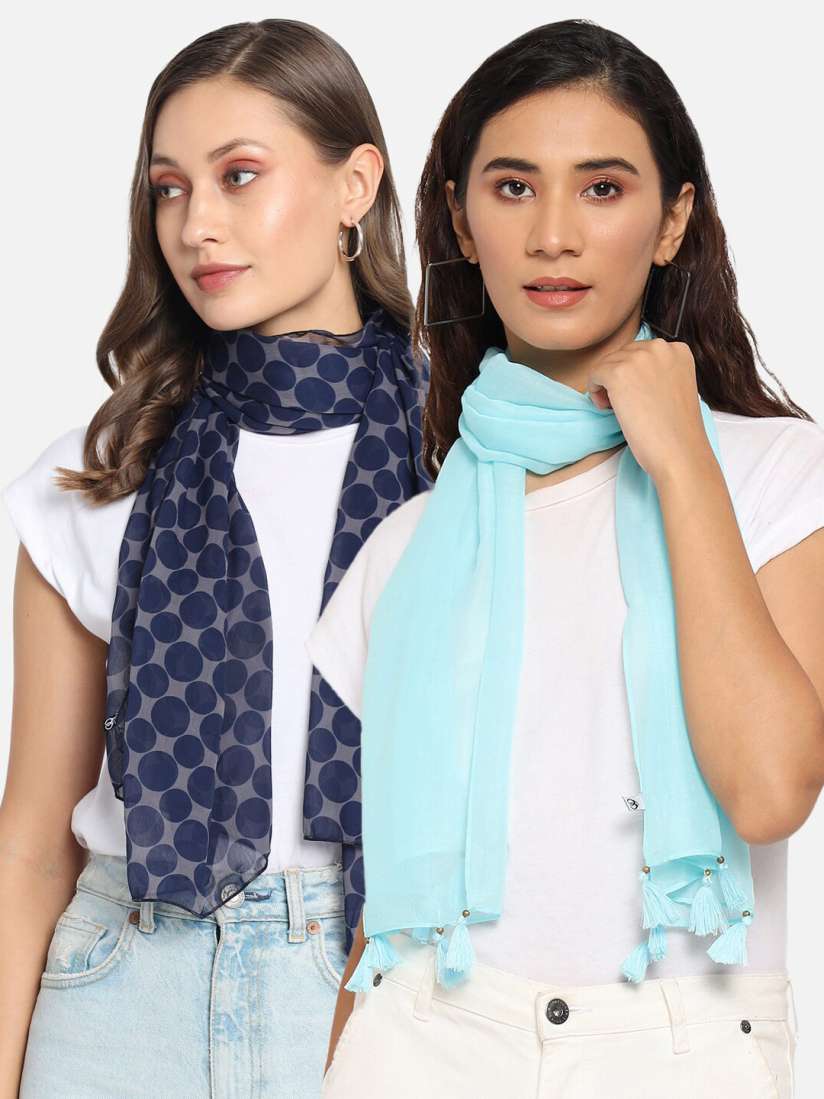 Buy Trend Arrest Women Blue Grey Printed Set of 2 Scarf Scarves for Women 16520930 Myntra