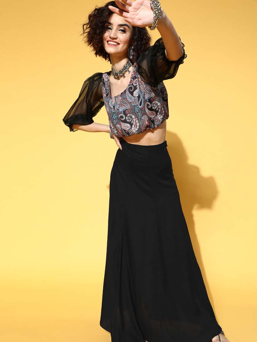 Buy Os Women Black Printed Crop Top with Skirt Co Ords for Women 16524784 Myntra