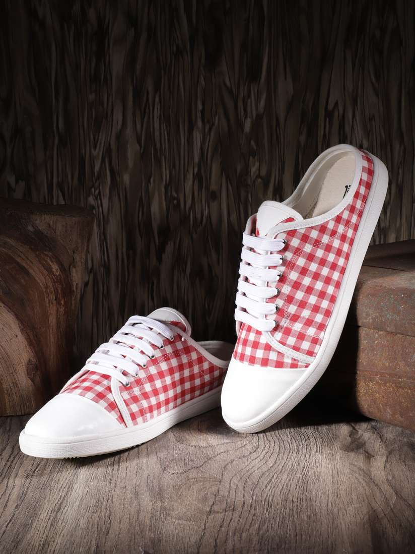 Buy Roadster Women Red White Checked Mule Sneakers Casual Shoes for Women 16530190 Myntra