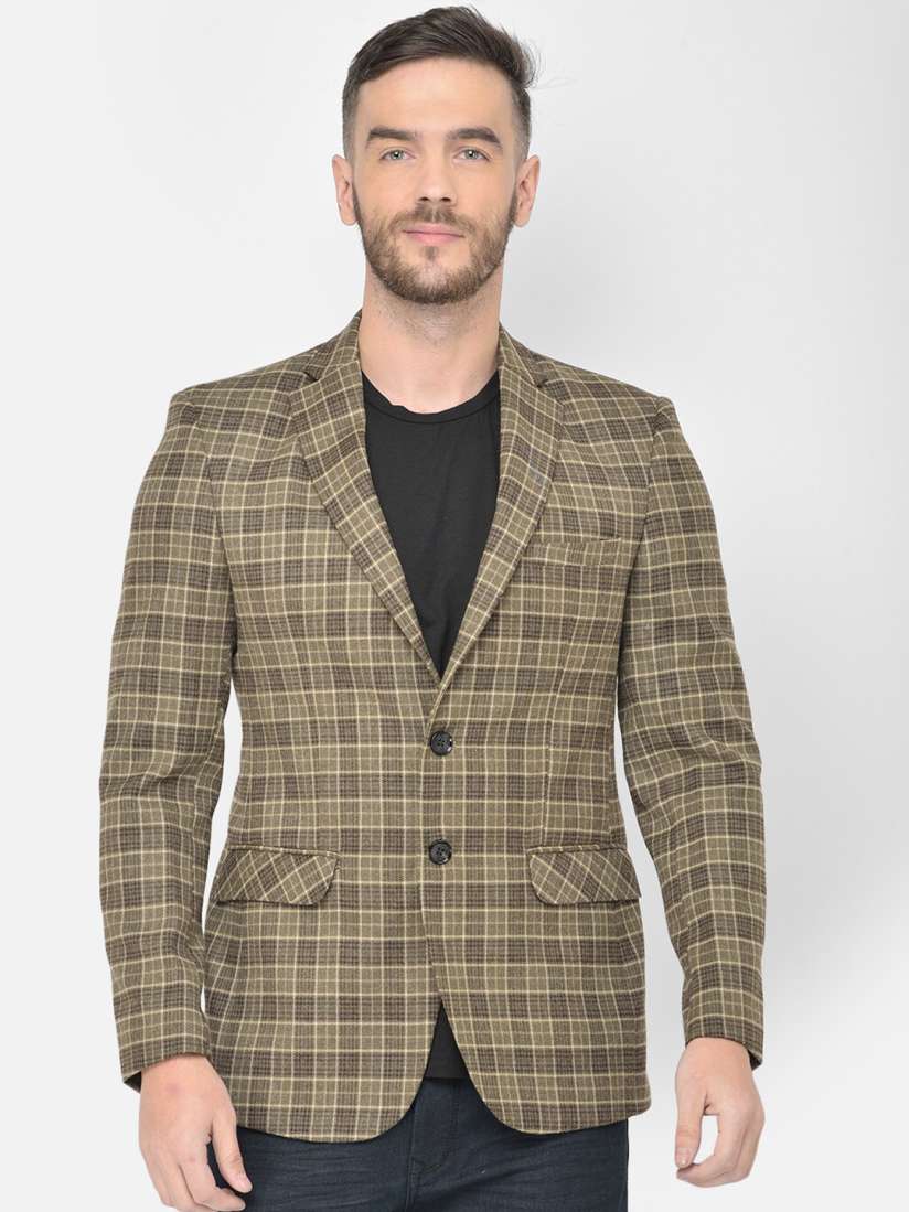 Buy Canary London Men Khaki Checked Slim Fit Single Breasted Casual Blazer Blazers for Men 16531266 Myntra