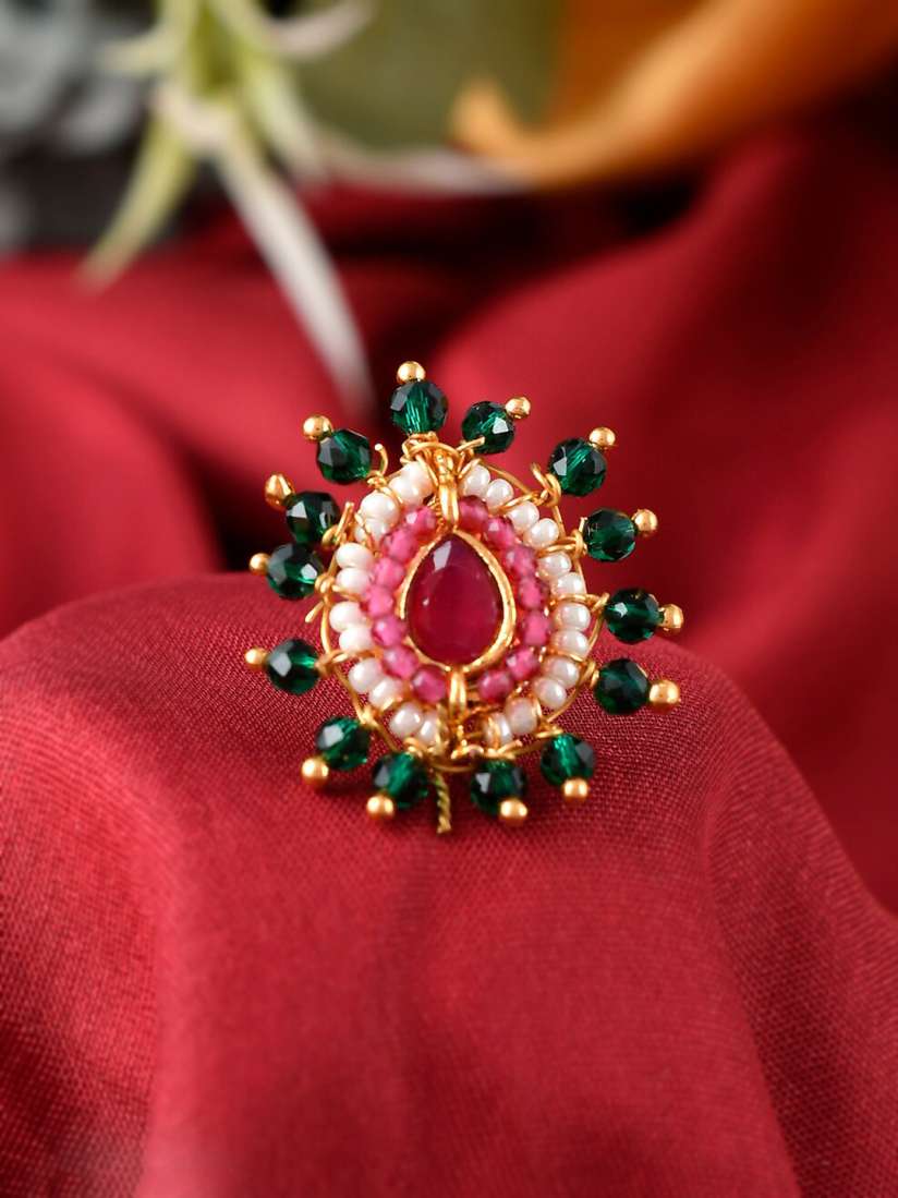 Buy Silvermerc Designs Gold Plated Pink White Stone Studded Meenakari Nose Pin Nosepin for Women 16532076 Myntra