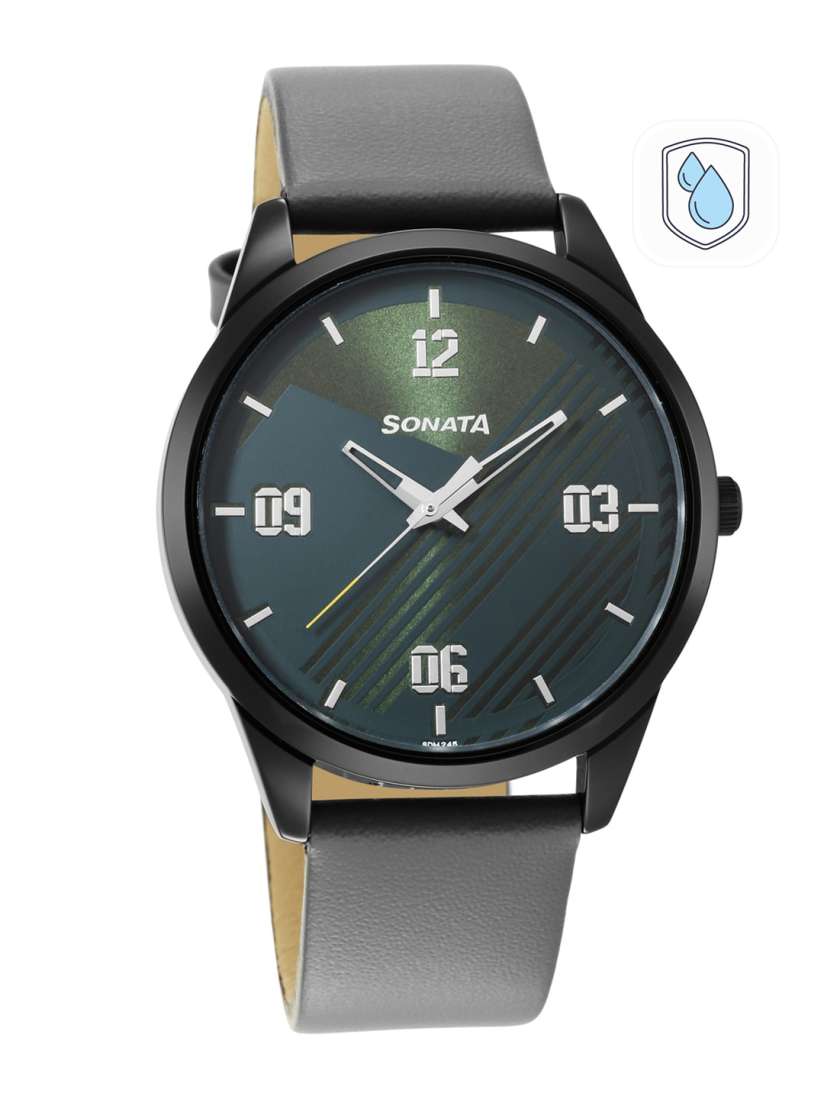 Buy Sonata Men Green Brass Dial Grey Leather Straps Analogue Watch 7146NL03 Watches for Men 16538328 Myntra