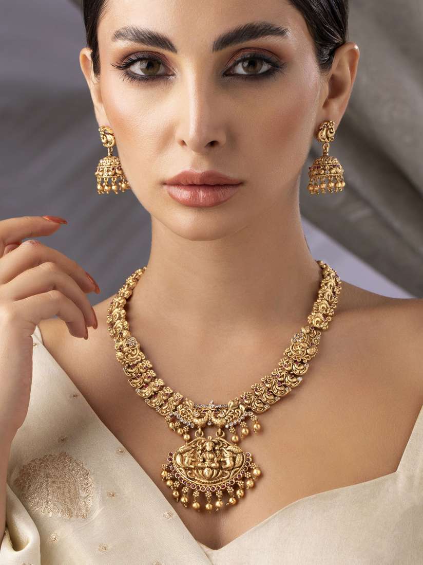 Buy Rubans Gold Plated Stone Studded Goddess Laxmi Jewellery Set Jewellery Set for Women 16541288 Myntra