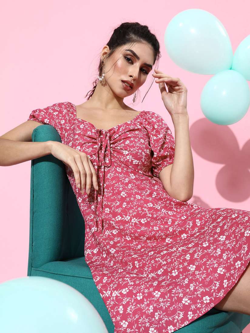 Pink floral puff sleeve dress top