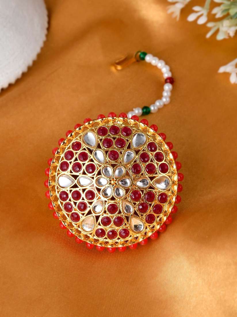 Buy Silvermerc Designs Gold Plated Red Circular Kundan Borla Maang Tikka Head Jewellery for Women 16545496 Myntra