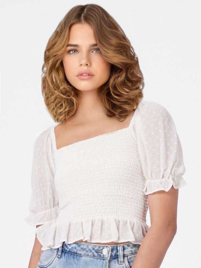 Buy ONLY White Smocked Peplum Crop Top Tops for Women 16545734 Myntra