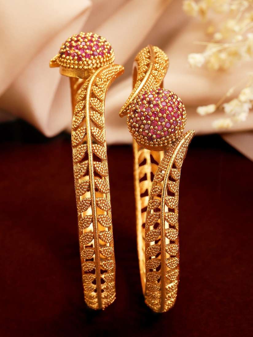 Buy Rubans Set of 2 18K Gold Plated Ruby Studded Geru Polish Traditional Bangles Bangle for Women 16547274 Myntra