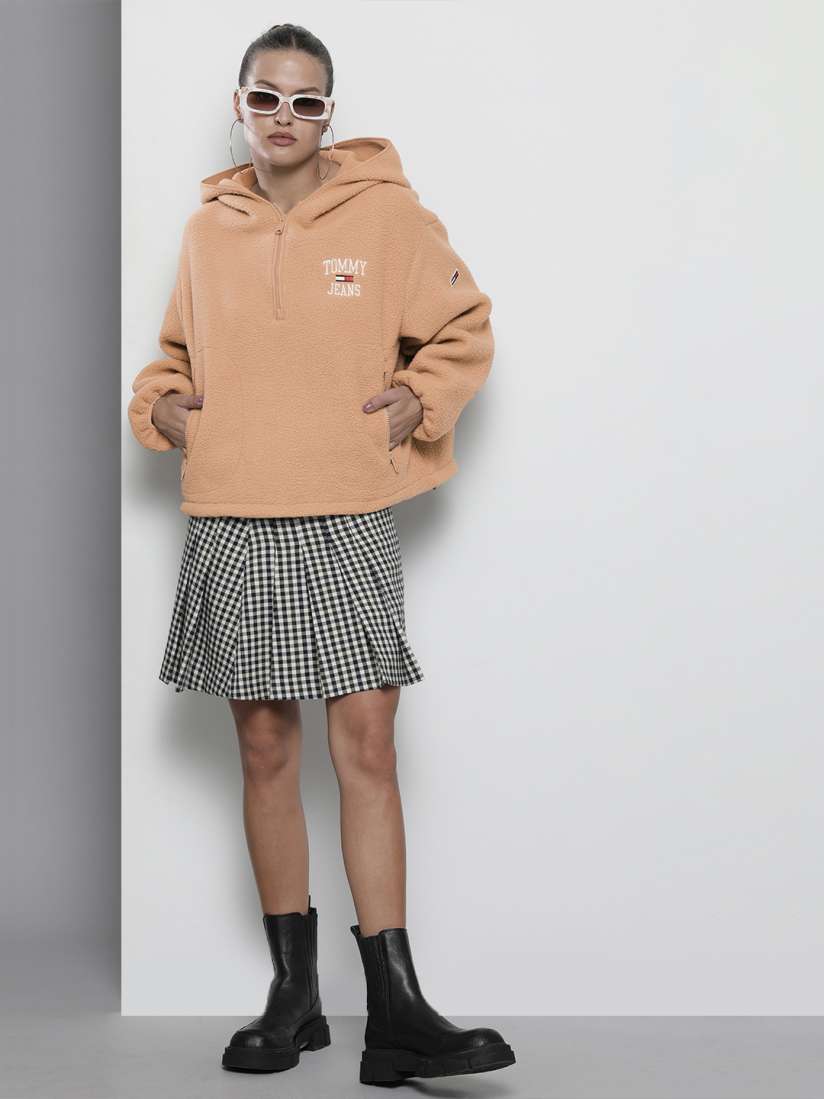 Buy Tommy Hilfiger Women Peach Coloured Brand Logo Embroidered Pullover Hooded Sweatshirt Sweatshirts for Women 16554372 Myntra