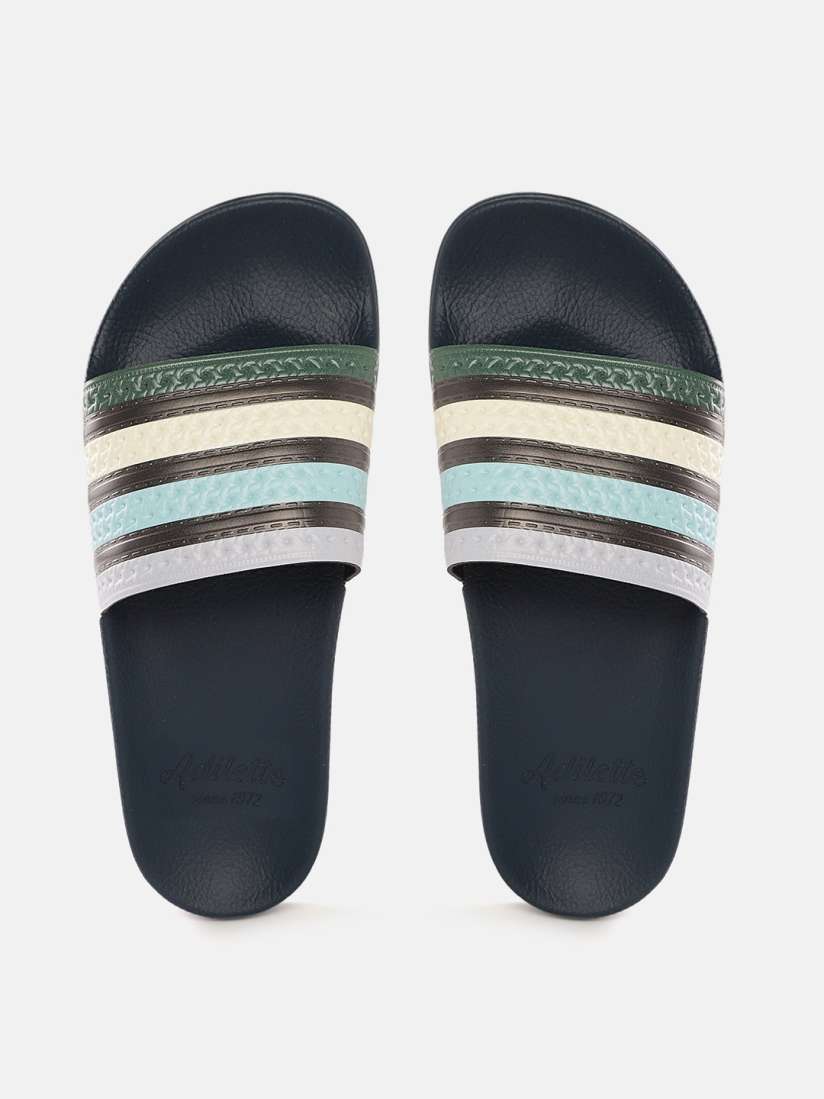 Buy ADIDAS Originals Unisex Brown Navy Blue Adilette Striped Sliders Flip Flops for Unisex 16558778 Myntra